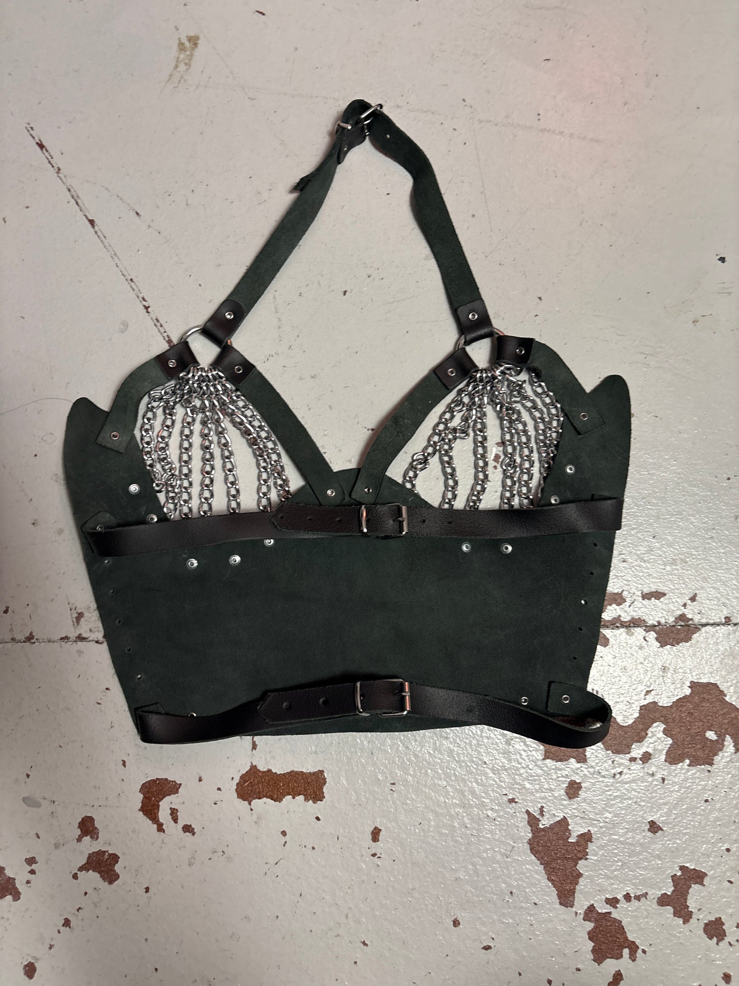 Leather & Chain Chest Harness Top