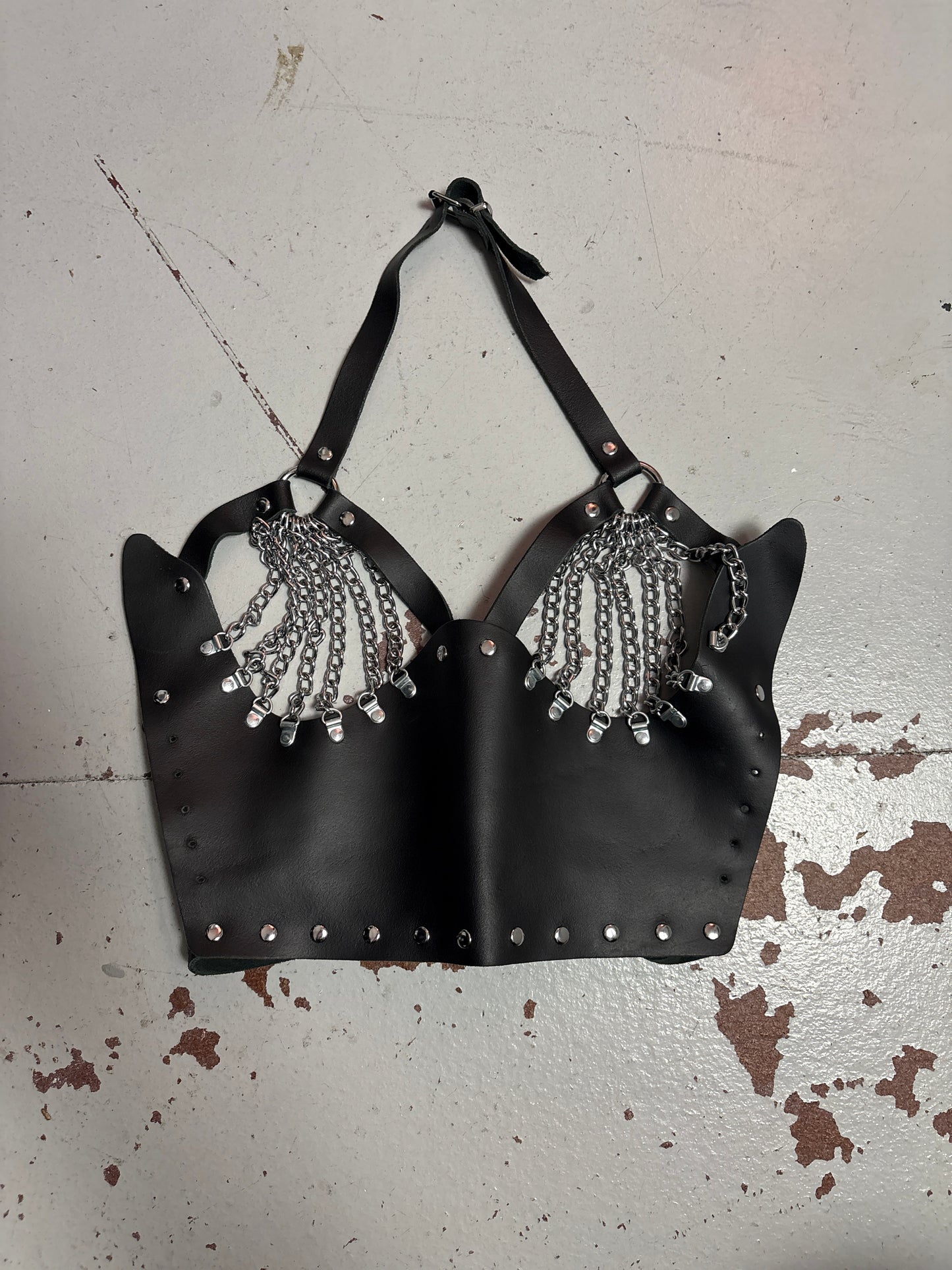 Leather & Chain Chest Harness Top