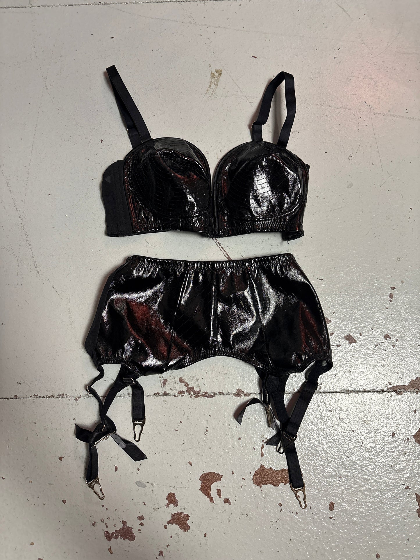 Bettie Page Vinyl Bra and Garter